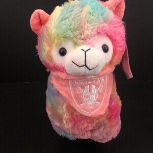 FOCO Raiders Plush Toy – Rainbow Tie-Dye Llama Stuffed Animal with Bandana